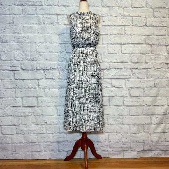 knee length dresses for ladies Shirley Black Long Sleeve Plaid Tweed Midi Dress main image 0